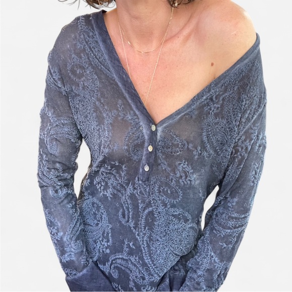 Tempo Paris Made in Italy Blue Lace V-Neck Long Sleeve Size L - Picture 8 of 9